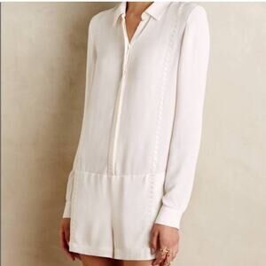 Twelfth Street By Cynthia Vincent Shirt Romper in Off White Size P or XS